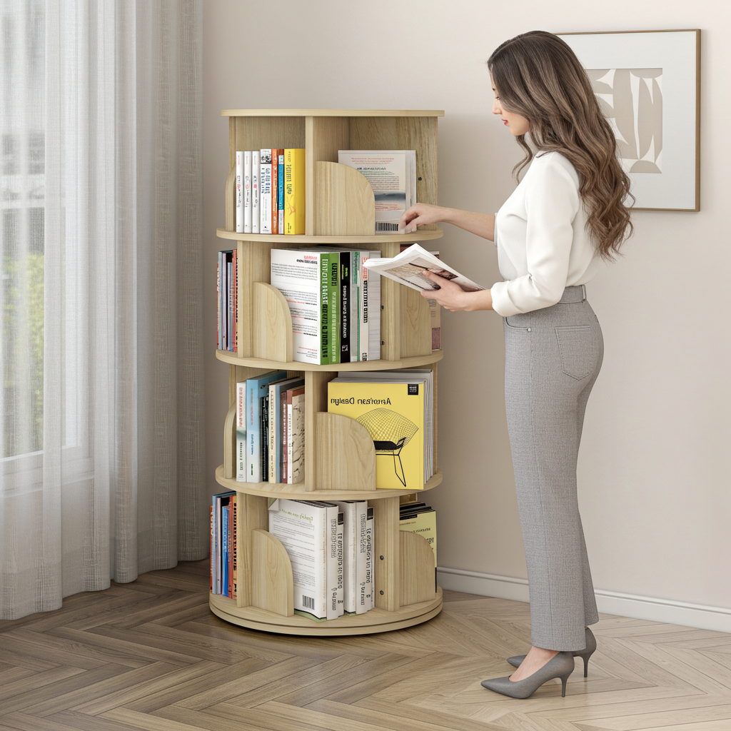 Sanctuary 360-degree Rotating 4 Tier Display Shelf Bookcase Organiser (Coastal Oak)