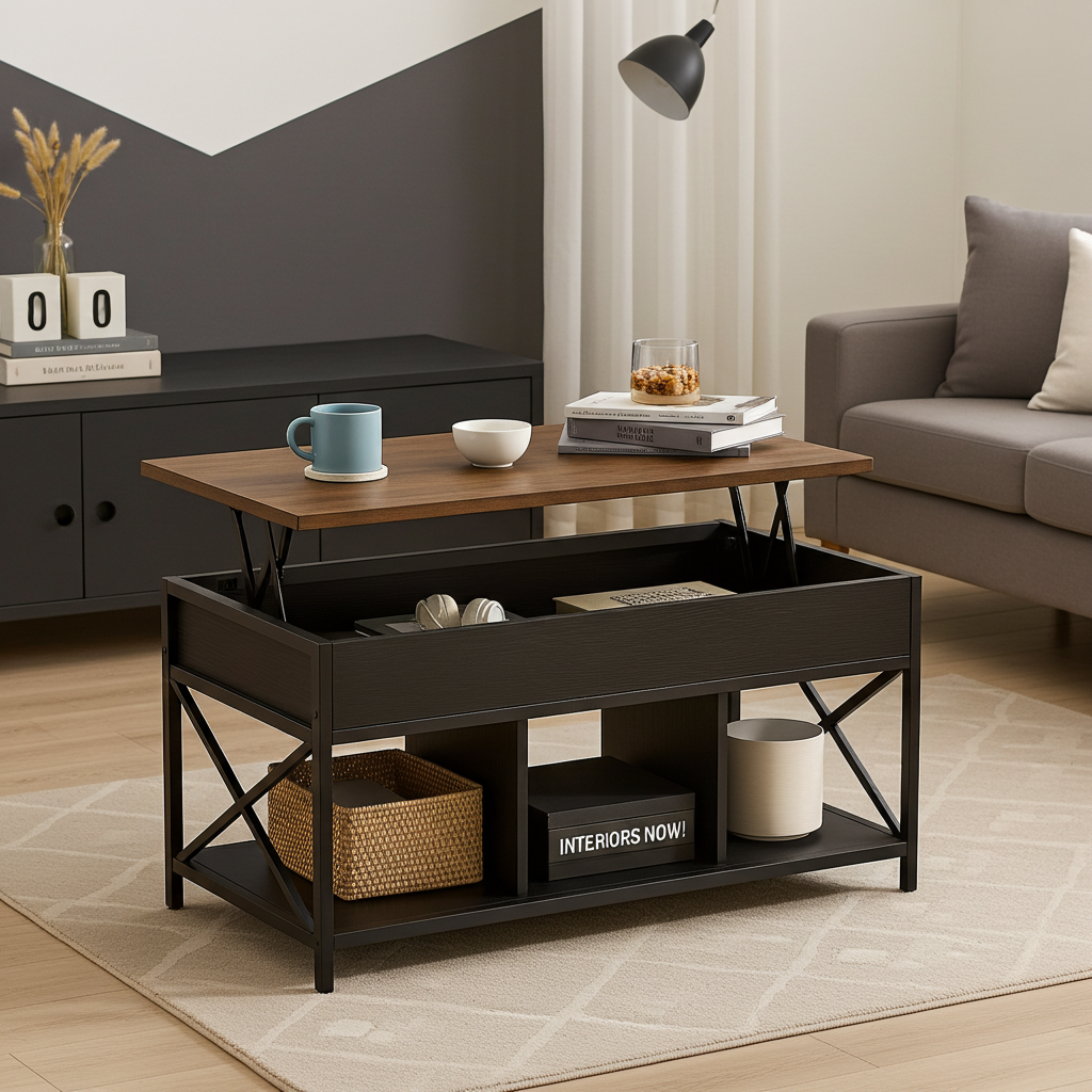 Elara Multifunction Lift Top Coffee Table with Hidden Storage Shelf Organizer