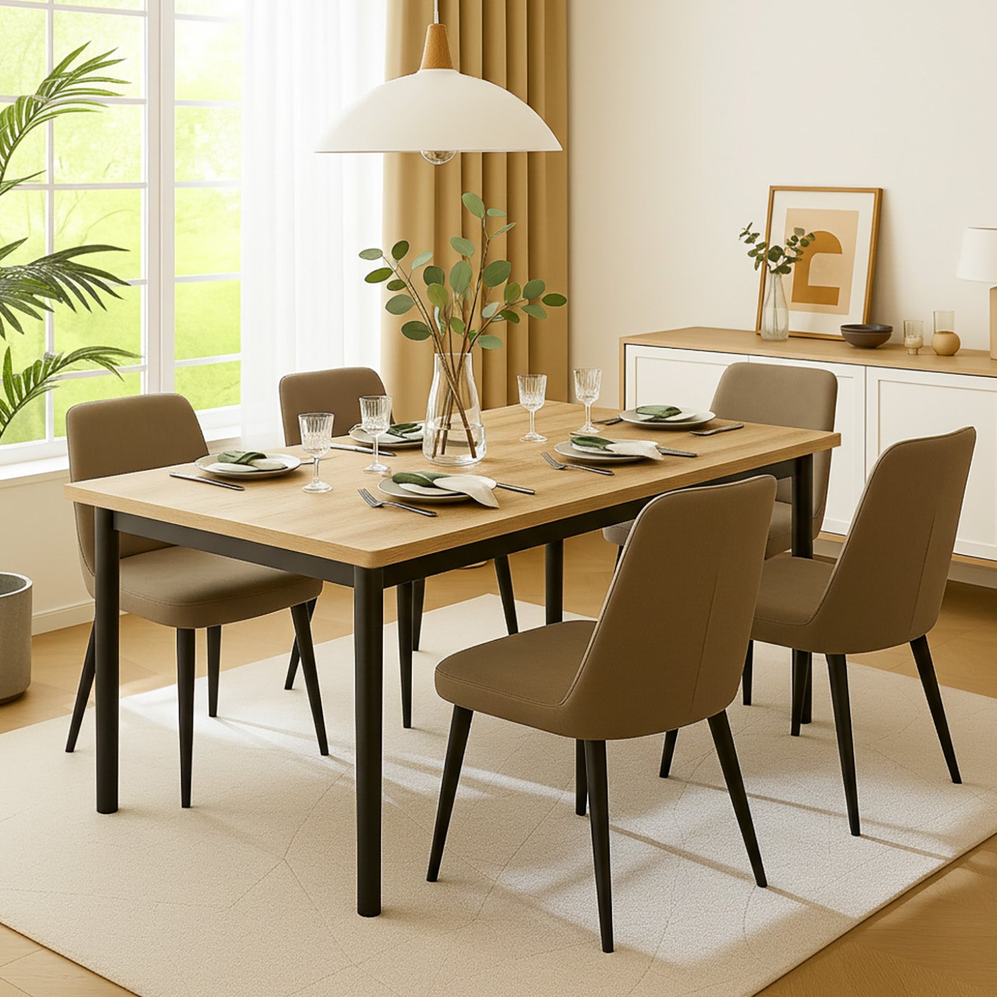 Heritage Industrial Rustic Oak Wood & Metal Dining Table 120cm
