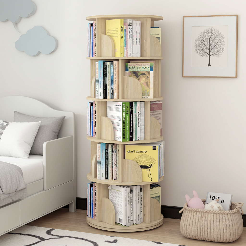 Sanctuary 360-degree Rotating 5 Tier Display Shelf Bookcase Organiser (Coastal Oak)