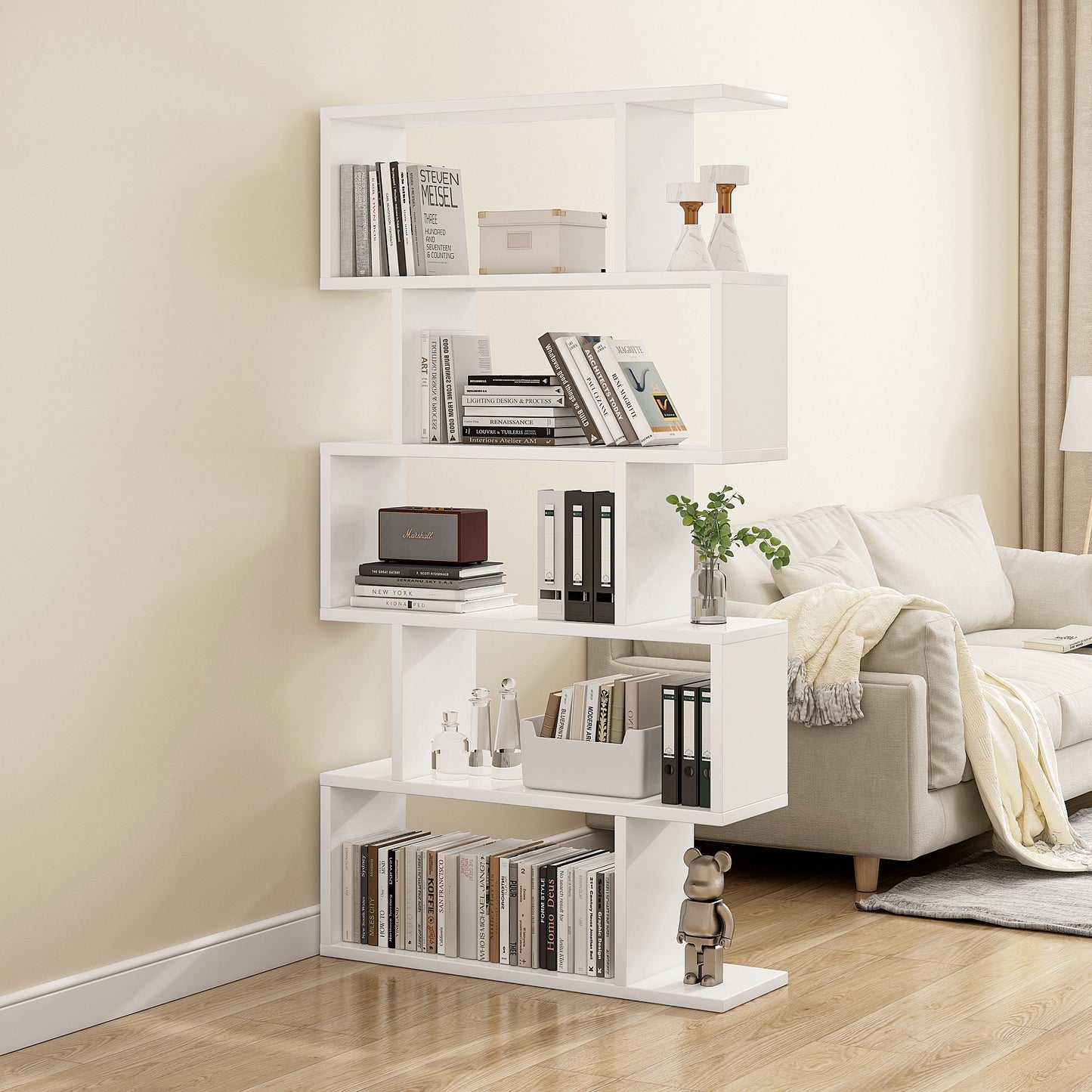 5 Tier Lumina Modern Display Bookshelf Storage Bookcase Shelves (White)