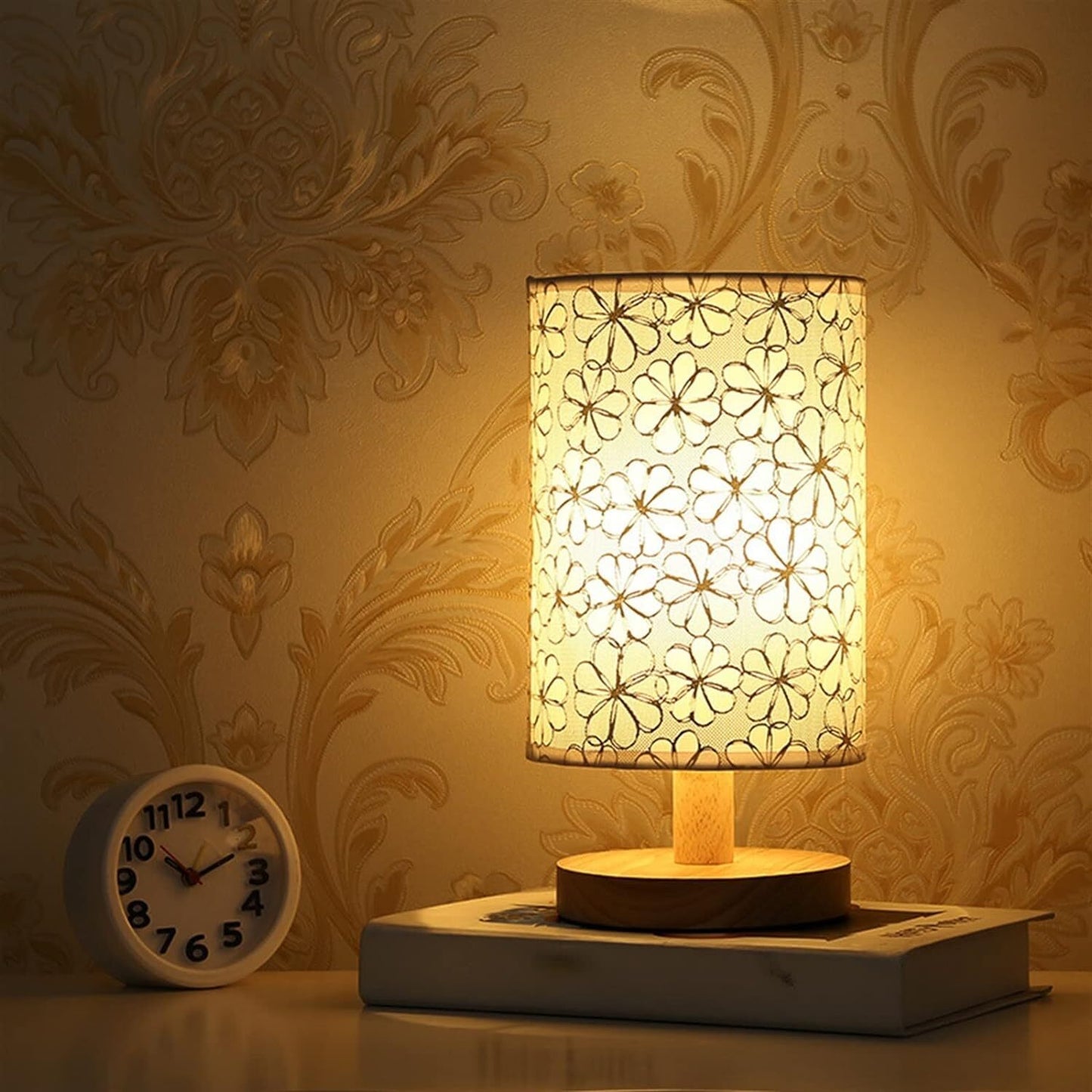 Classic Floral Wooden LED Decorative Table Lamp Night Light