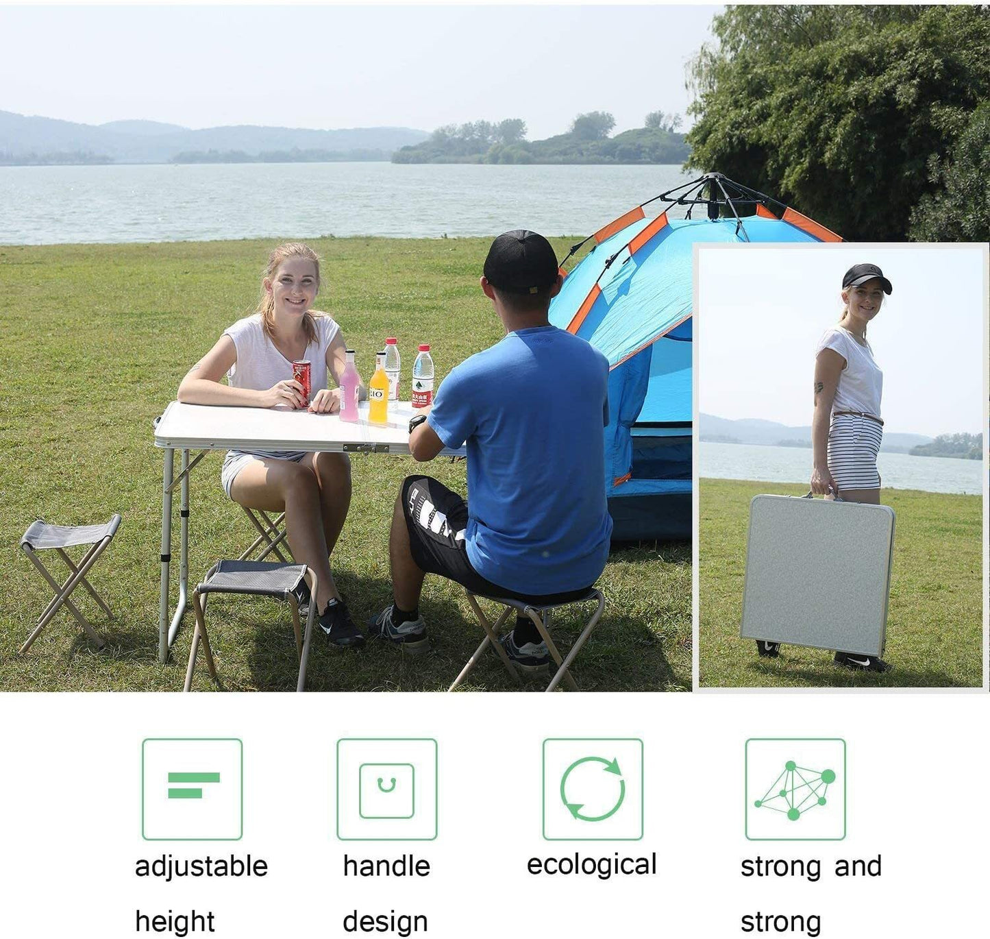 5-Piece Outdoor Camp Setting Folding Table & Chairs Set (Blue)