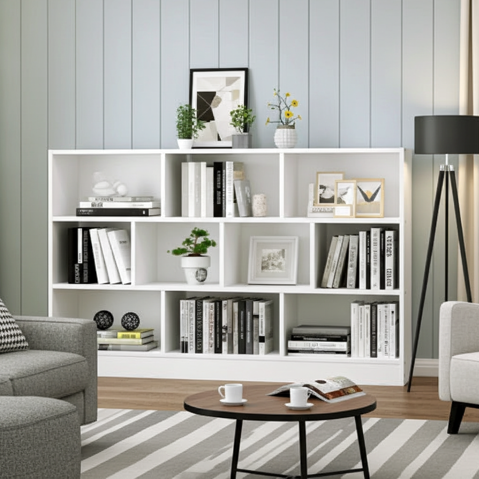 9 Shelving Insight Bookshelf Display Cabinet Bookcase Shelf Organiser (White)