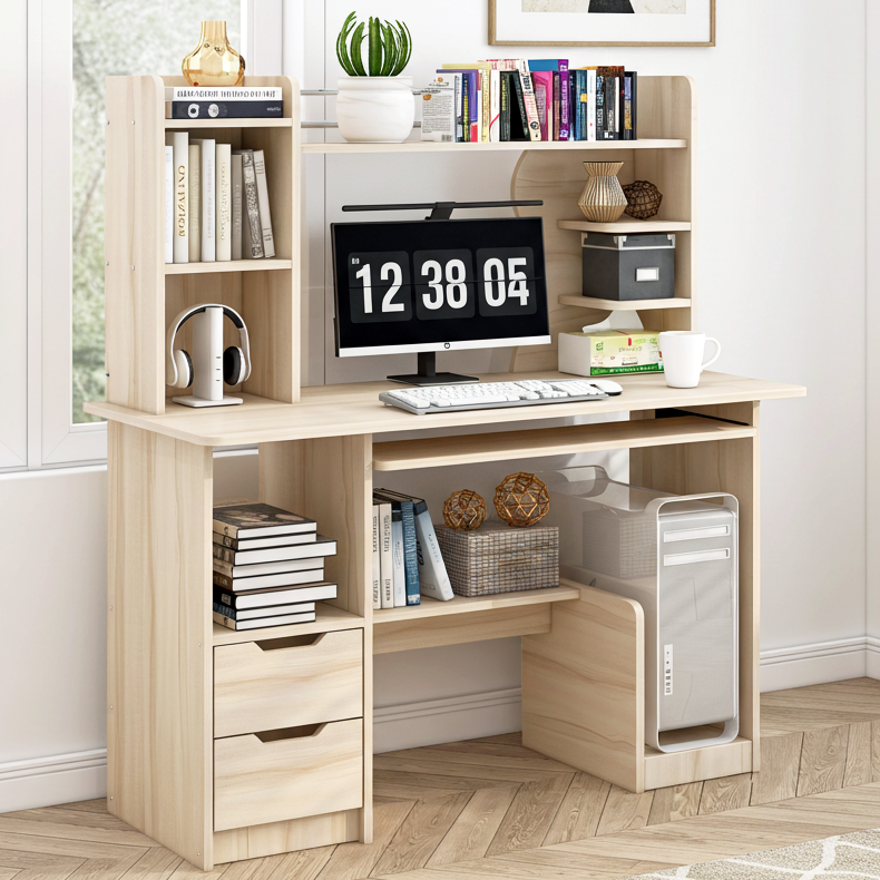 Expert Computer Desk Workstation with Shelf & Cabinet (White Oak)
