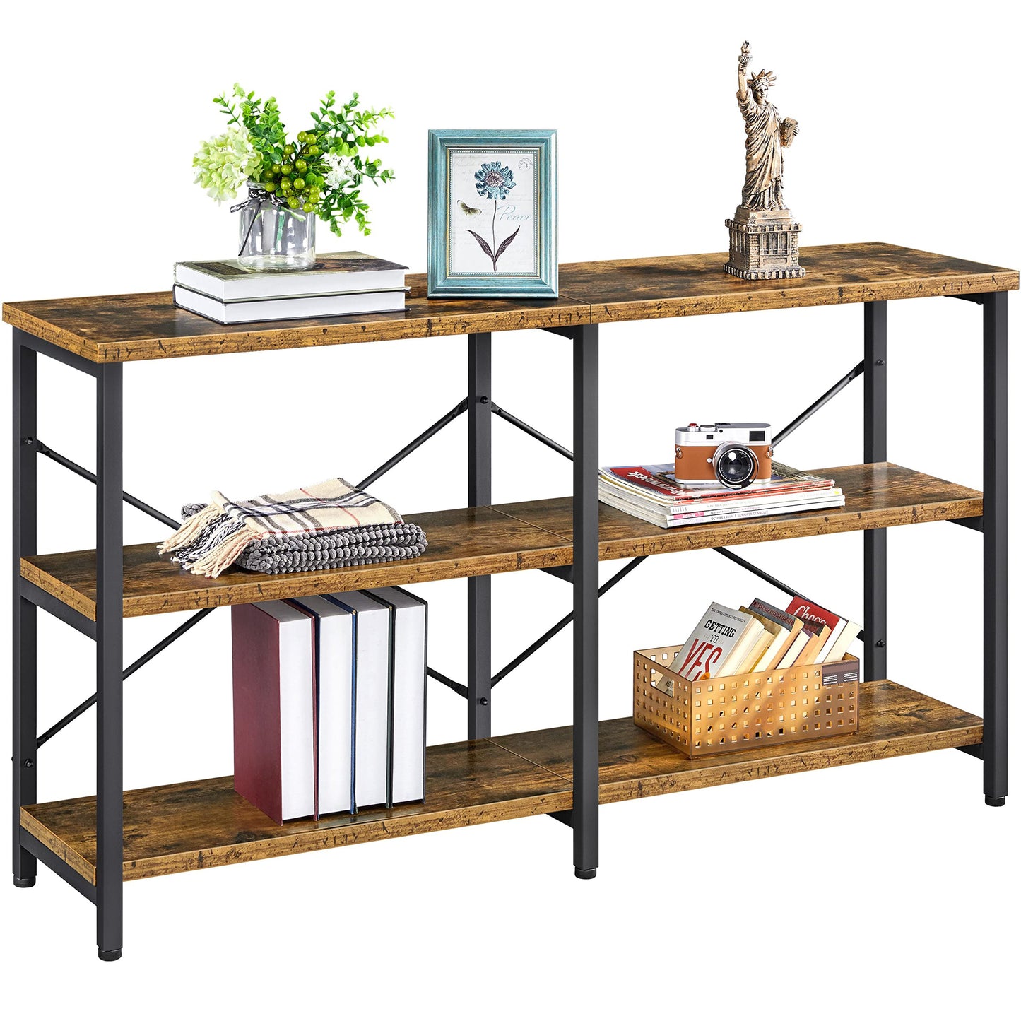 Rustic Industrial Console Table Bookcase TV Stand Storage Shelf Unit