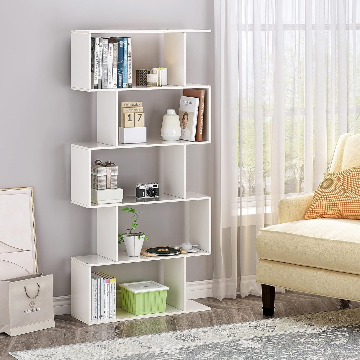 5 Tier Lumina Modern Display Bookshelf Storage Bookcase Shelves (White)