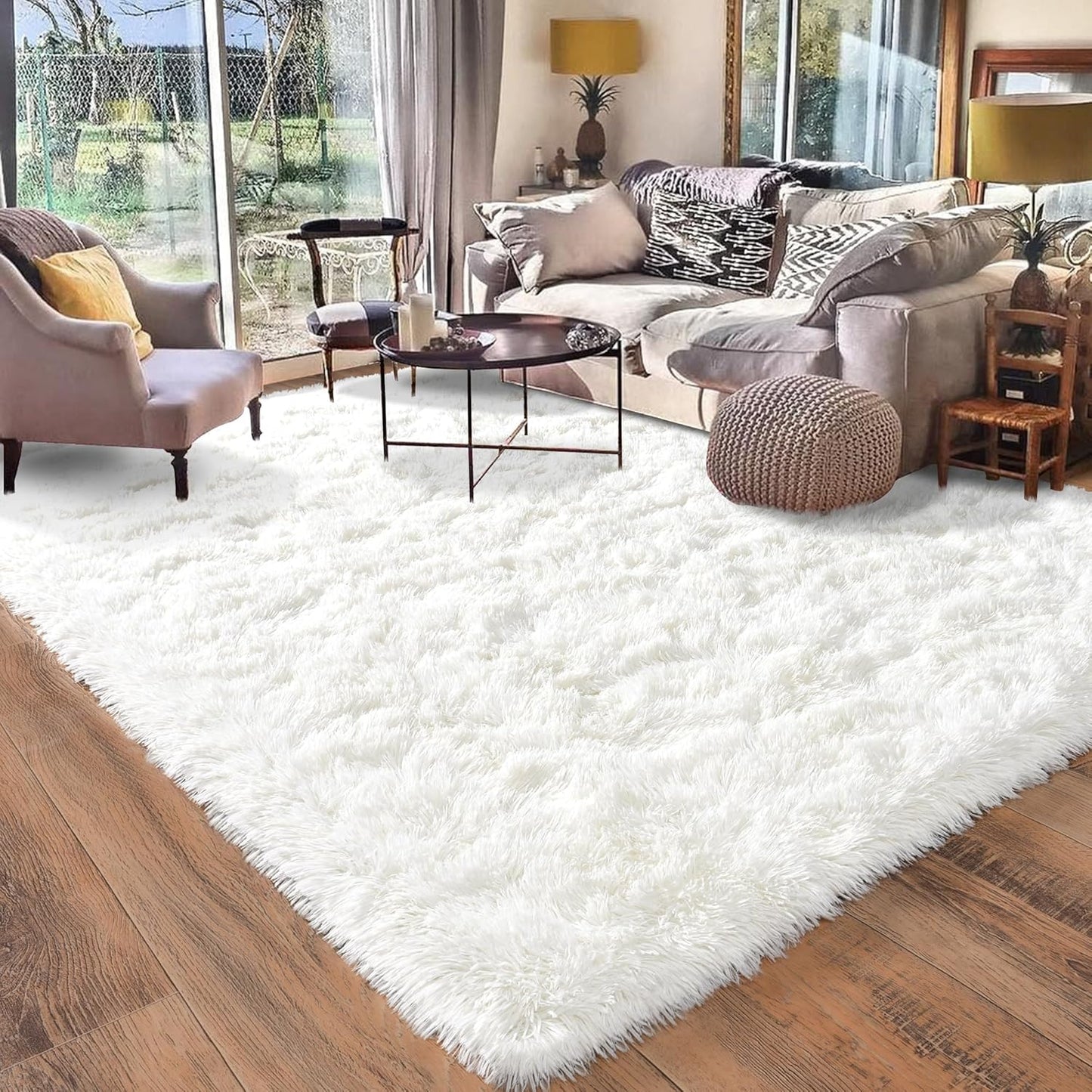 Large Soft Shag Rug Carpet Mat (Cream White, 230 x 160)