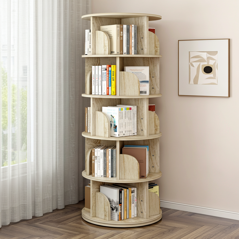Sanctuary 360-degree Rotating 5 Tier Display Shelf Bookcase Organiser (Coastal Oak)