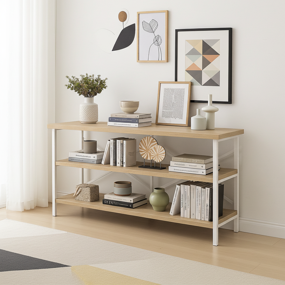 Serenity Industrial Console Table Bookcase TV Stand Storage Shelf Unit (Coastal Oak)