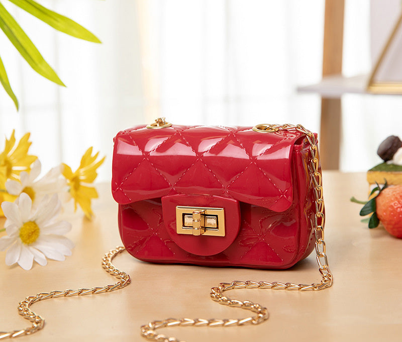 Designer Mini Quilted Chain Shoulder Coin Bag High Gloss Handbag (Red)