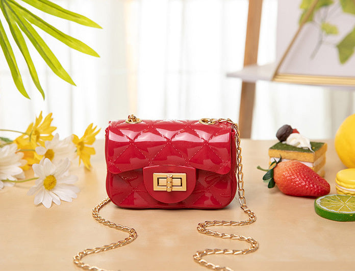 Designer Mini Quilted Chain Shoulder Coin Bag High Gloss Handbag (Red)