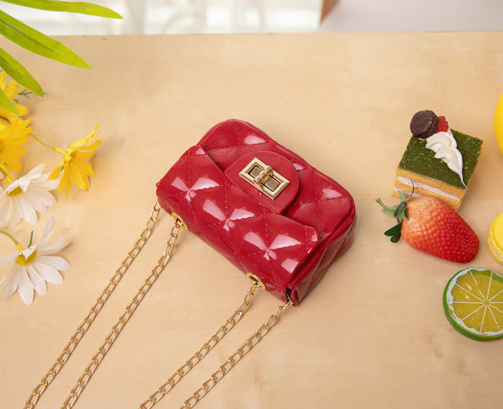Designer Mini Quilted Chain Shoulder Coin Bag High Gloss Handbag (Red)