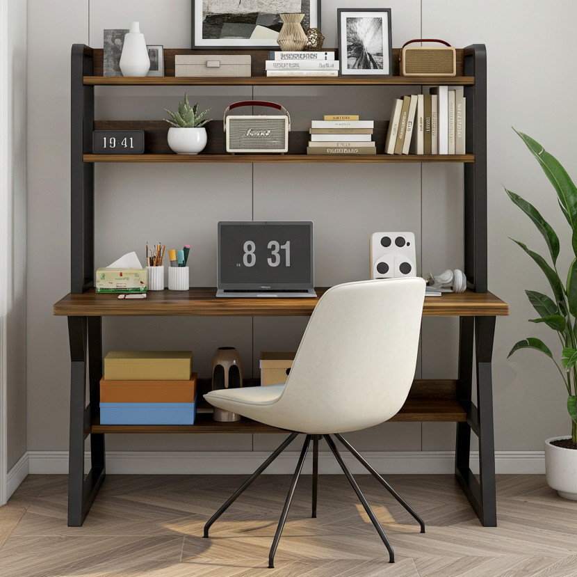 Aspire Large Industrial Office Computer Desk Workstation with Bookshelf (Rustic Wood)