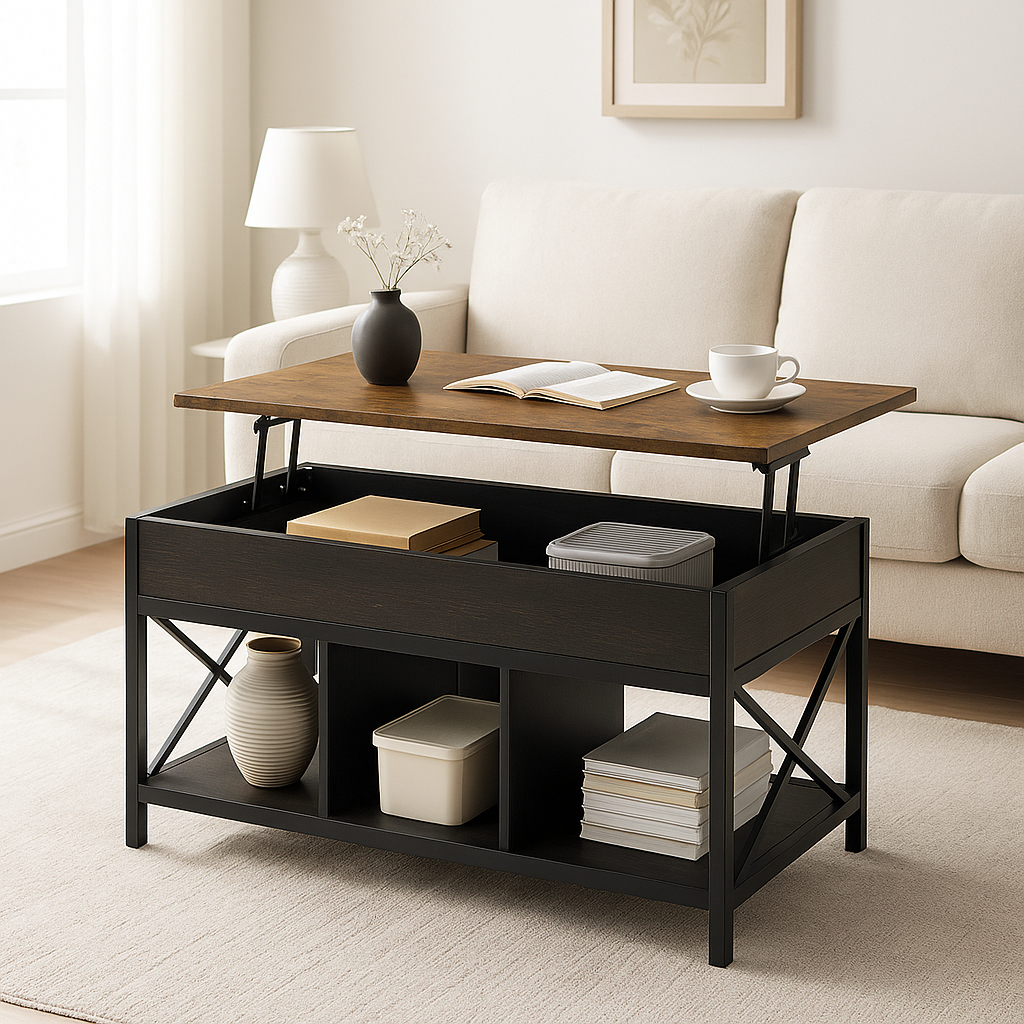 Elara Multifunction Lift Top Coffee Table with Hidden Storage Shelf Organizer