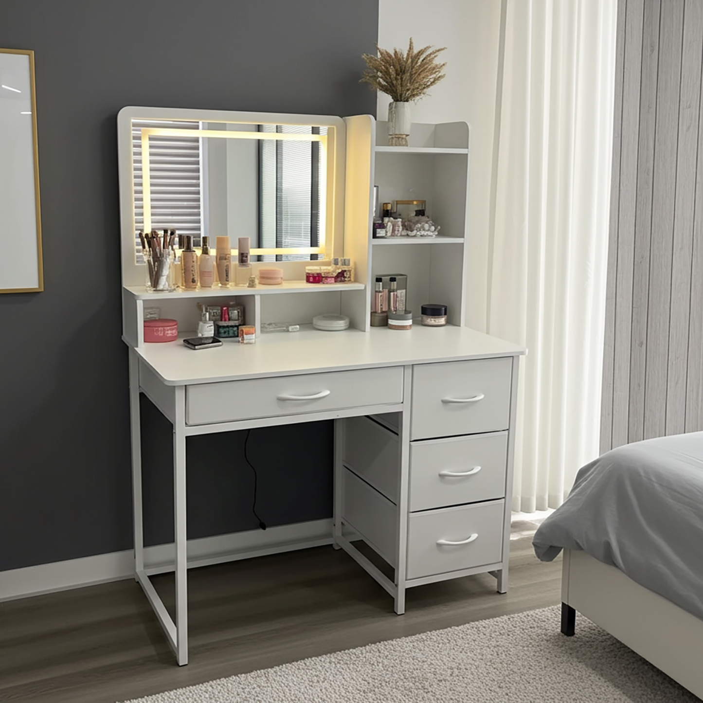 Deluxe LED Mirror Dresser Vanity Dressing Table Desk with Drawers White
