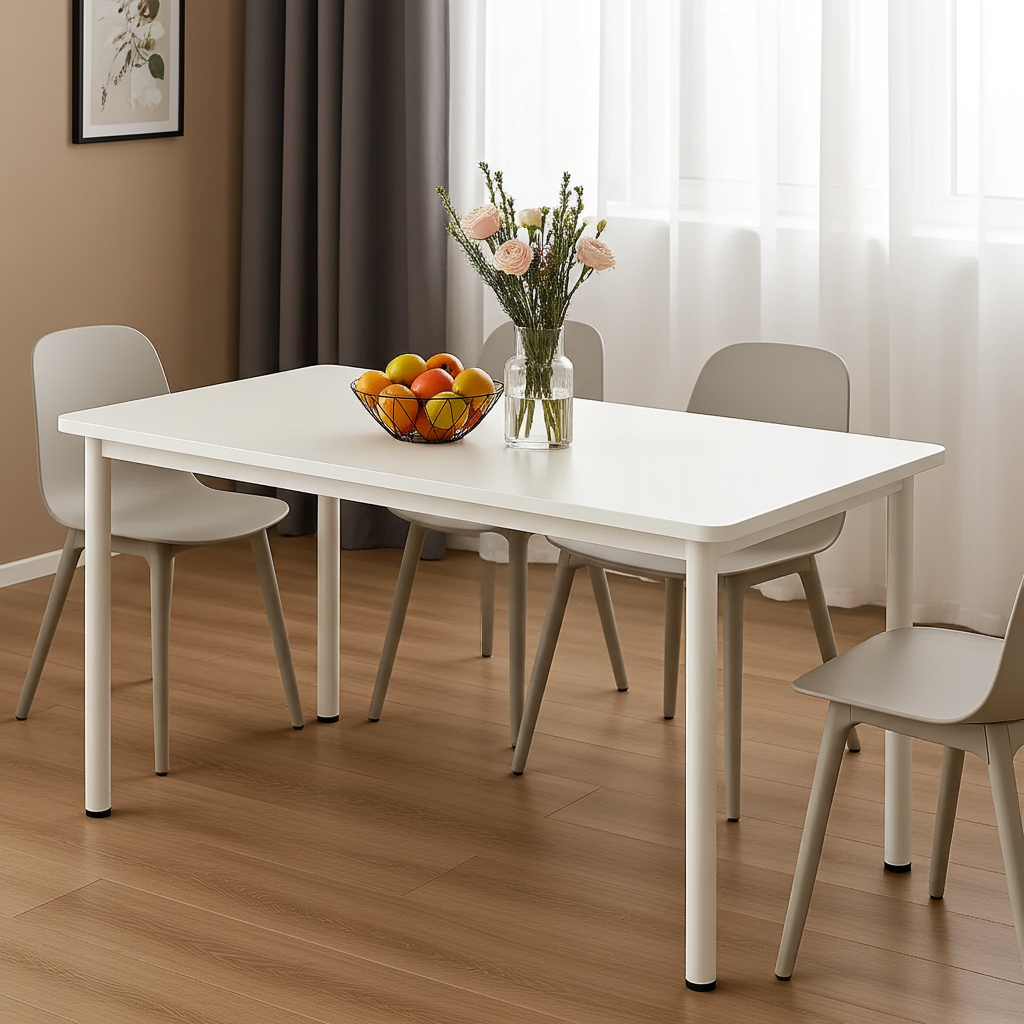 Heritage Industrial White Wood & Metal Dining Table 120cm