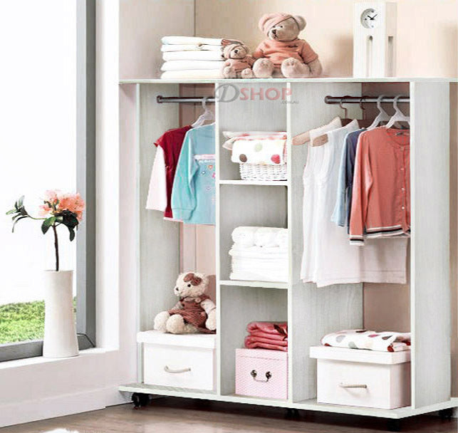 Varossa's Spacesaver Wardrobe Cupboard Shelves & Clothes Hanging Racks Furniture (White)