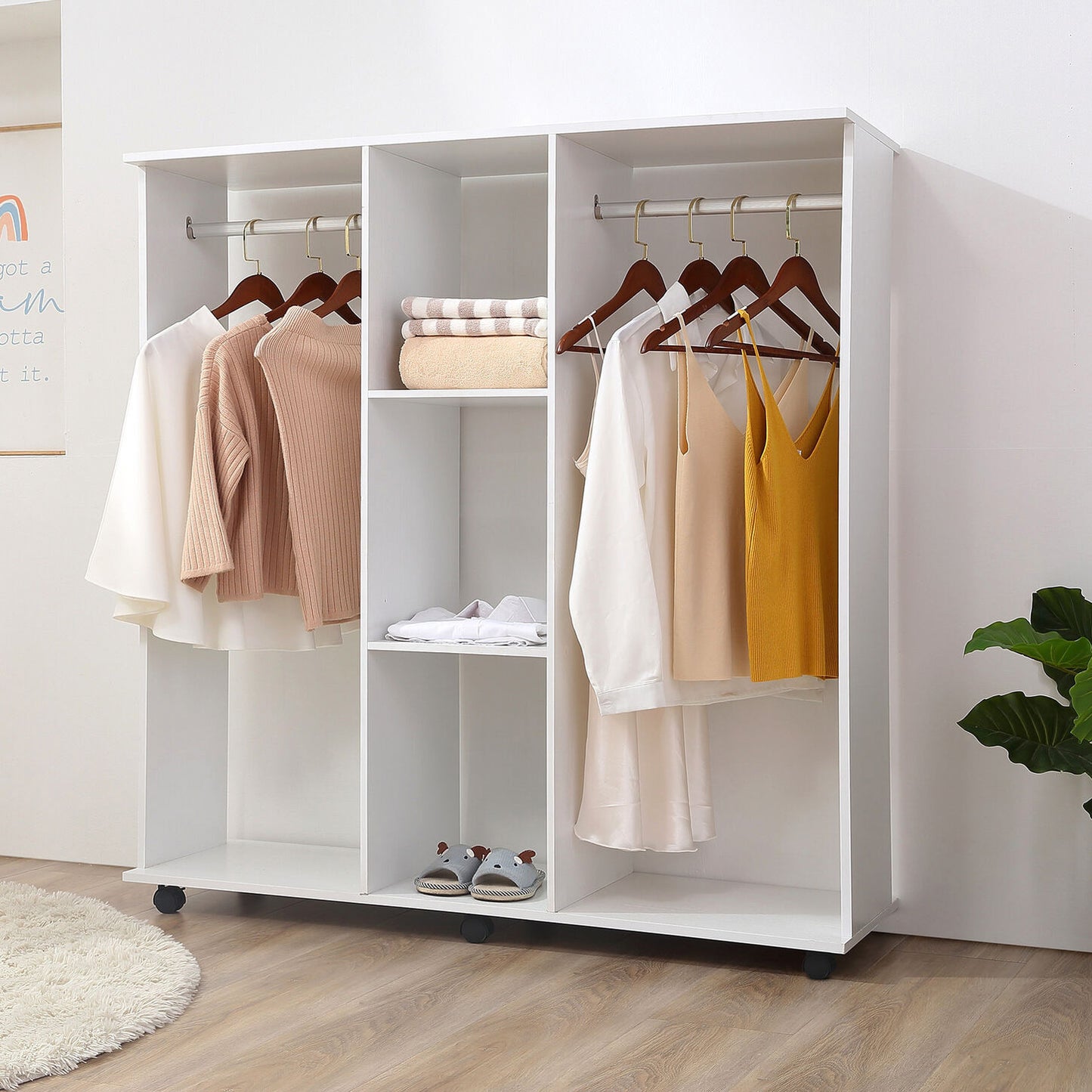 Varossa's Spacesaver Wardrobe Cupboard Shelves & Clothes Hanging Racks Furniture (White)
