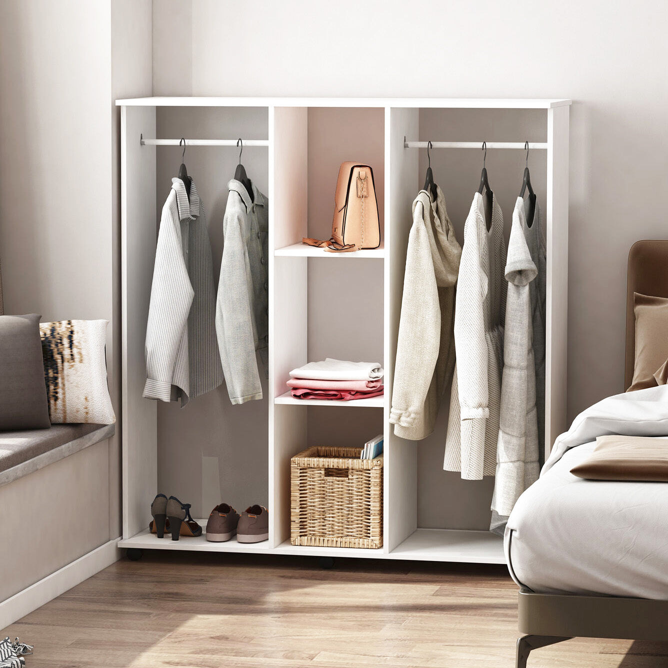 Varossa's Spacesaver Wardrobe Cupboard Shelves & Clothes Hanging Racks Furniture (White)