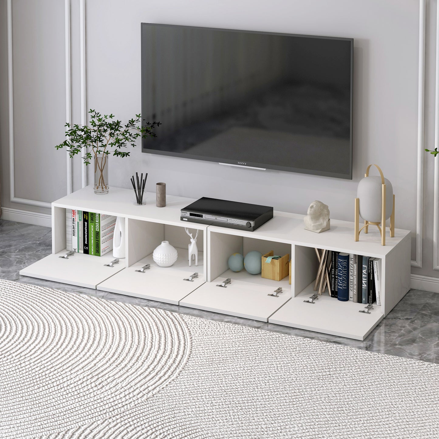 2m Lusso Designer Wooden TV Cabinet Entertainment Unit 200cm (White)