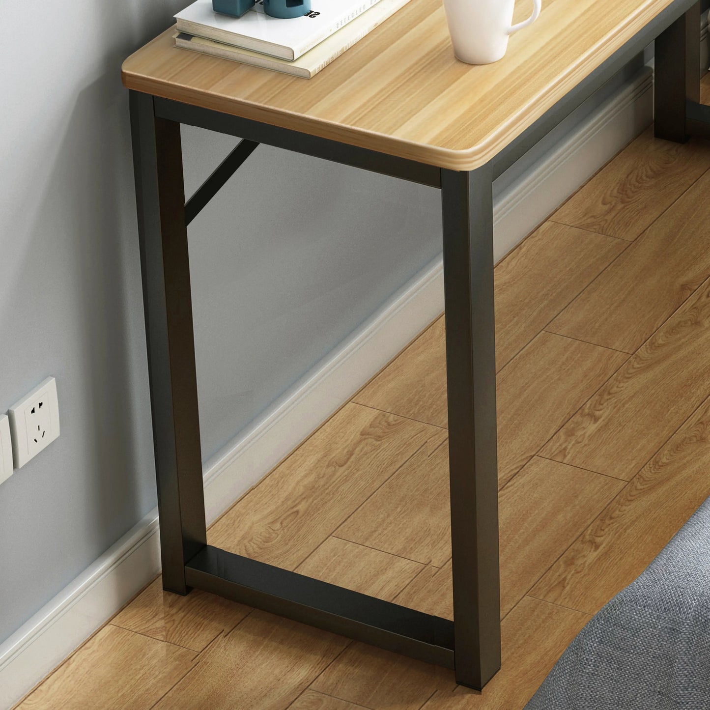 Profile Console Table Wood & Metal Narrow Desk (Rustic Oak)