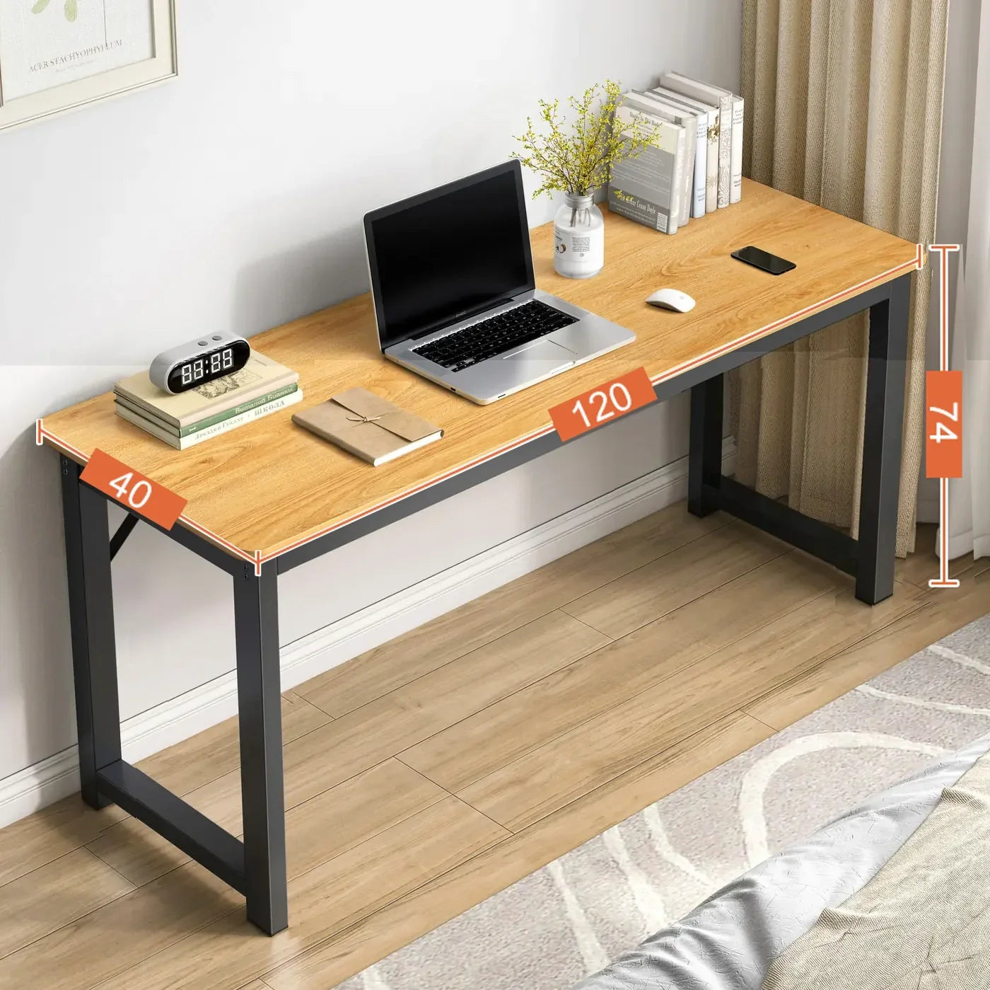 Profile Console Table Wood & Metal Narrow Desk (Rustic Oak)