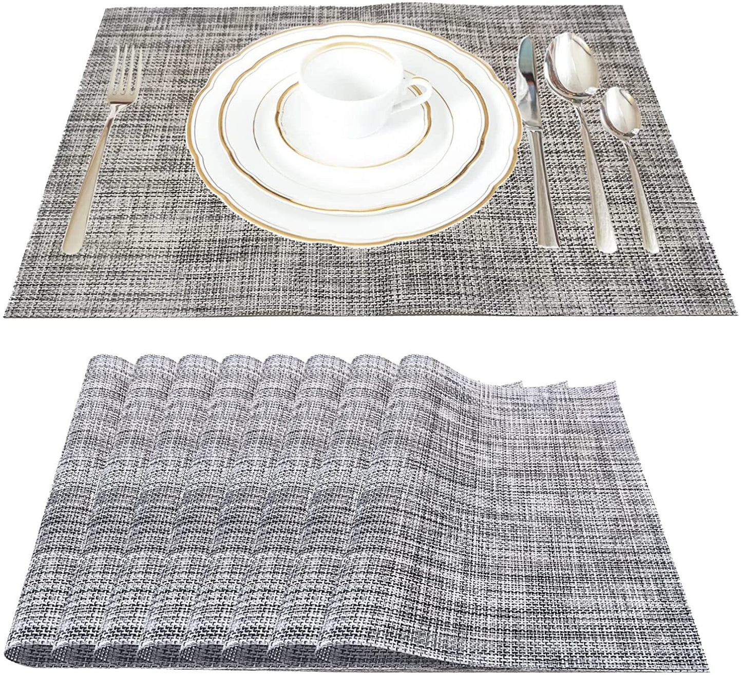 Classic Placemat Dining Table Heat Resistant Pad Weave Mat (Grey)