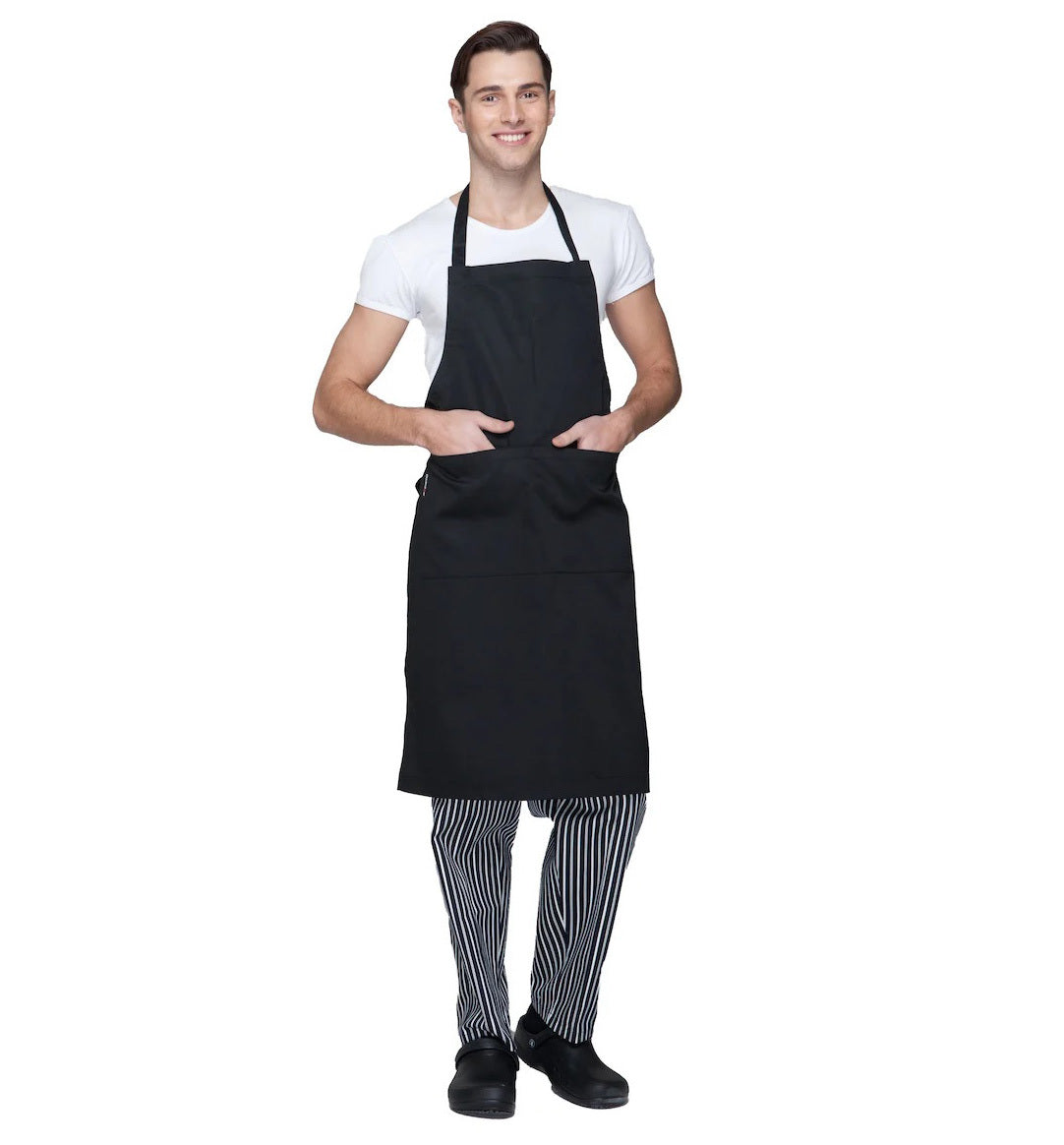 Unisex Catering Bib Apron with Pockets (Black)