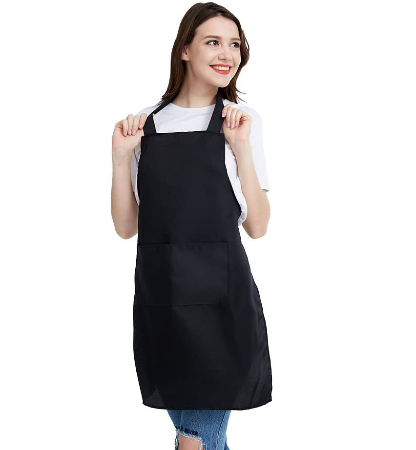 Unisex Catering Bib Apron with Pockets (Black)