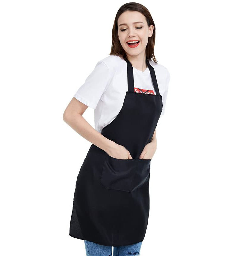 Unisex Catering Bib Apron with Pockets (Black)