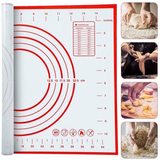 Large Silicone Baking Mat Non Stick Dough Pastry Making Pad with Measurements (Black)