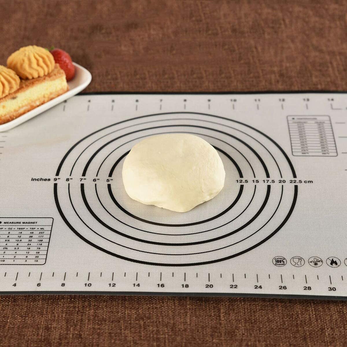 Large Silicone Baking Mat Non Stick Dough Pastry Making Pad with Measurements (Black)