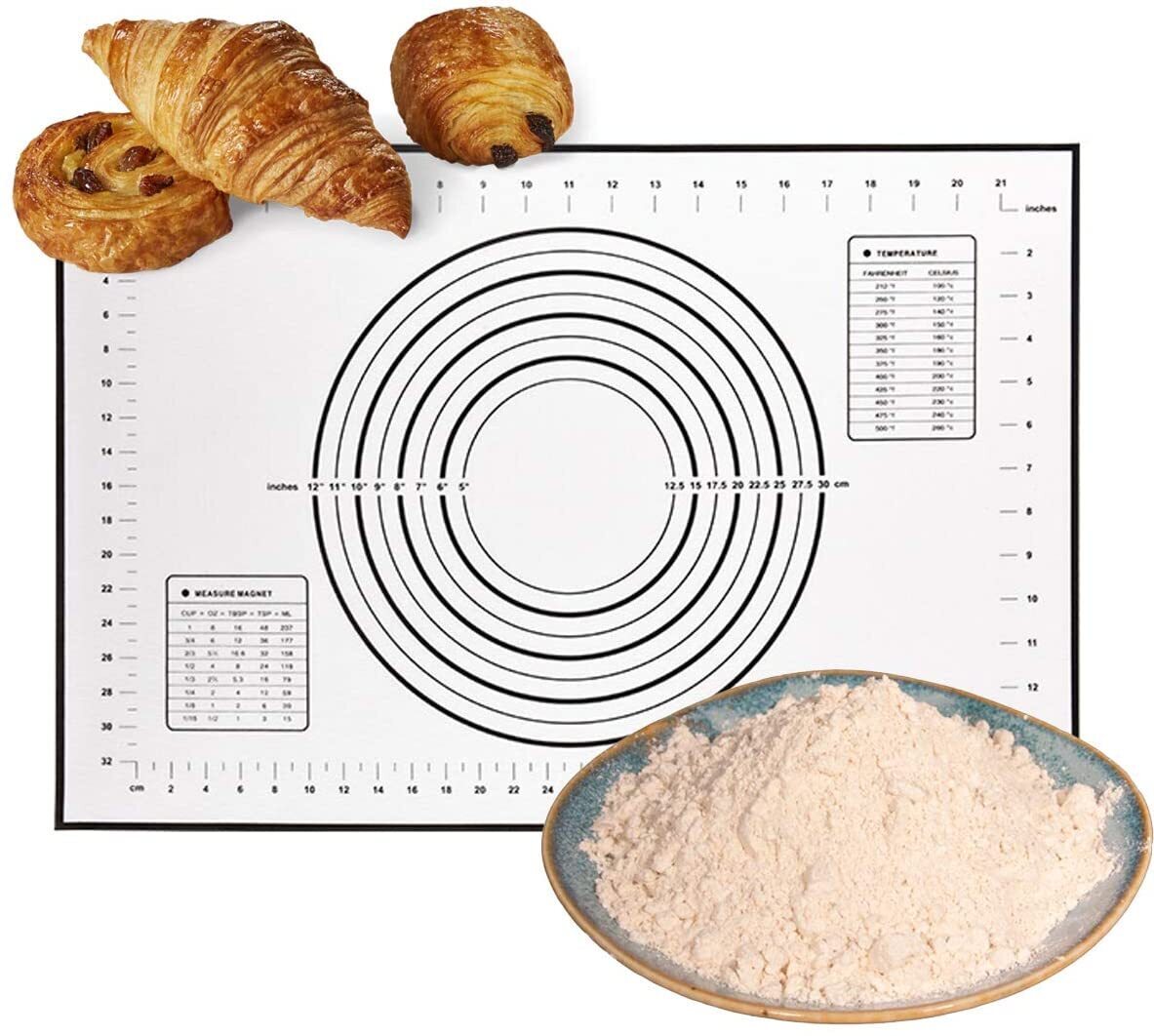 Large Silicone Baking Mat Non Stick Dough Pastry Making Pad with Measurements (Black)