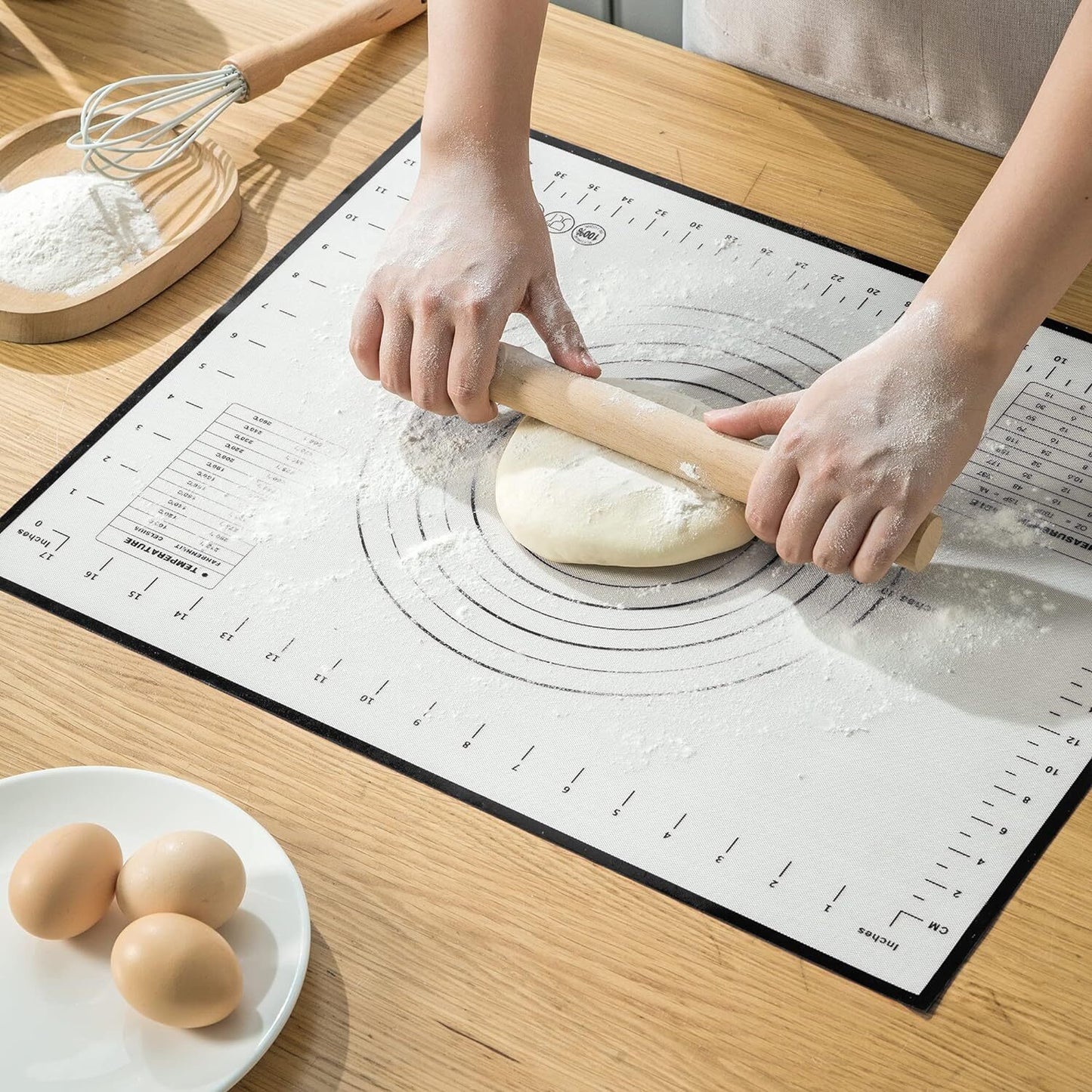 Large Silicone Baking Mat Non Stick Dough Pastry Making Pad with Measurements (Black)