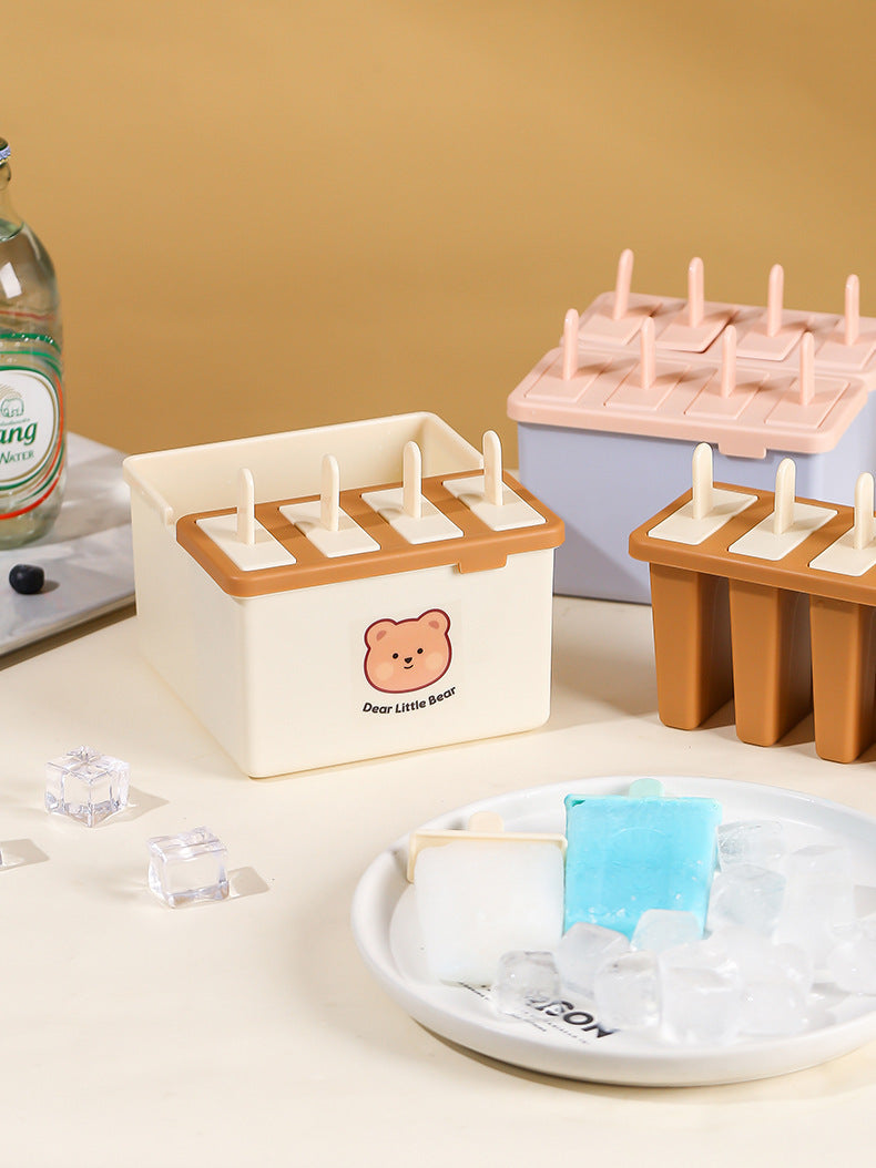 Adorable Bear Ice Cream Pop Molds 4 Piece BPA Free Popsicle Maker Set
