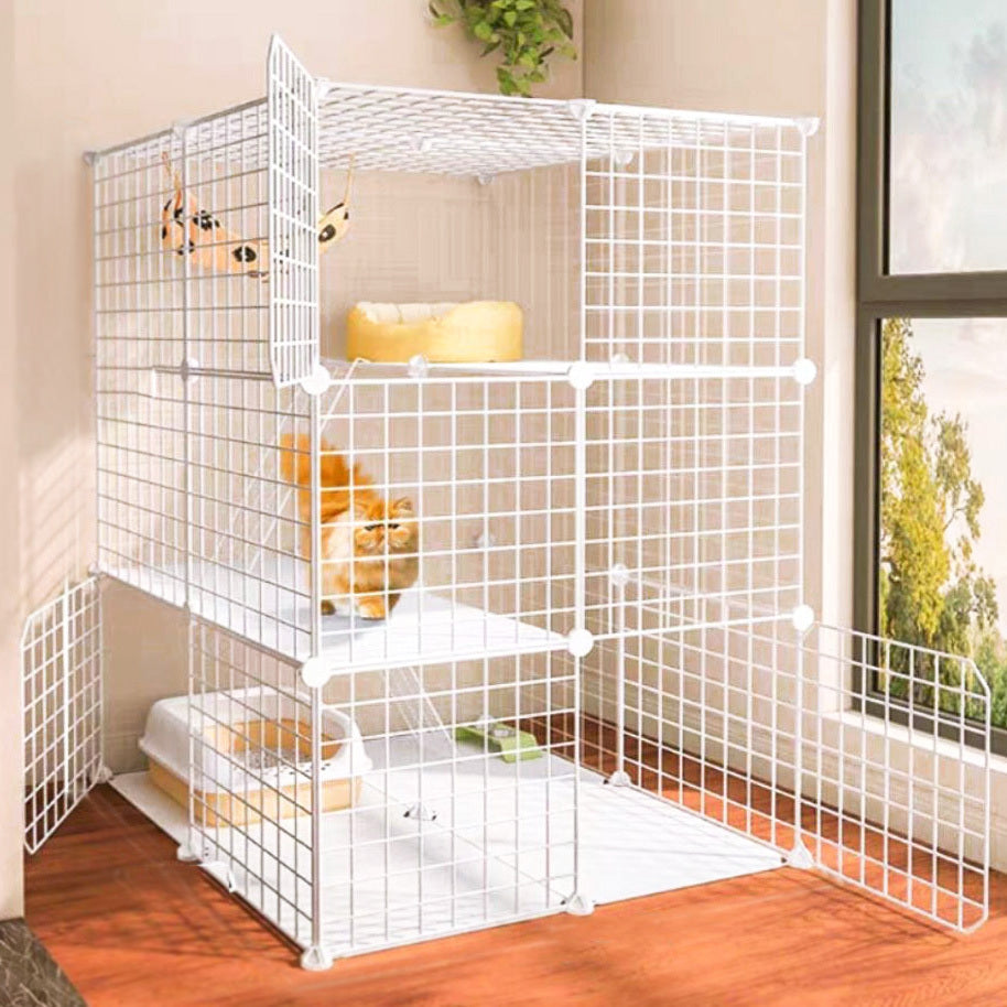 Extra Wide & Large Pet Home Cat Cage Detachable Metal Wire Kennel Playpen Exercise Crate (White)