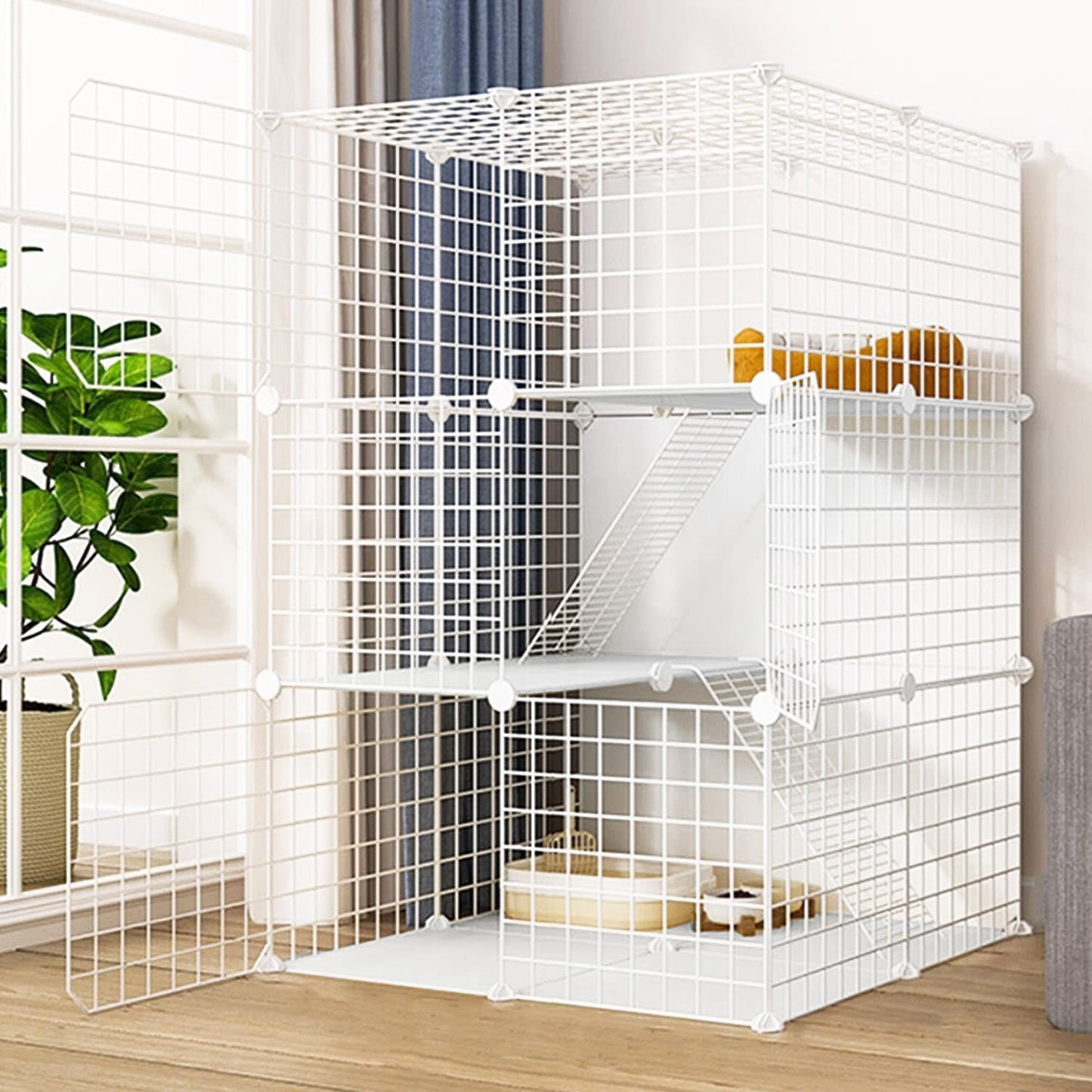Extra Wide & Large Pet Home Cat Cage Detachable Metal Wire Kennel Playpen Exercise Crate (White)