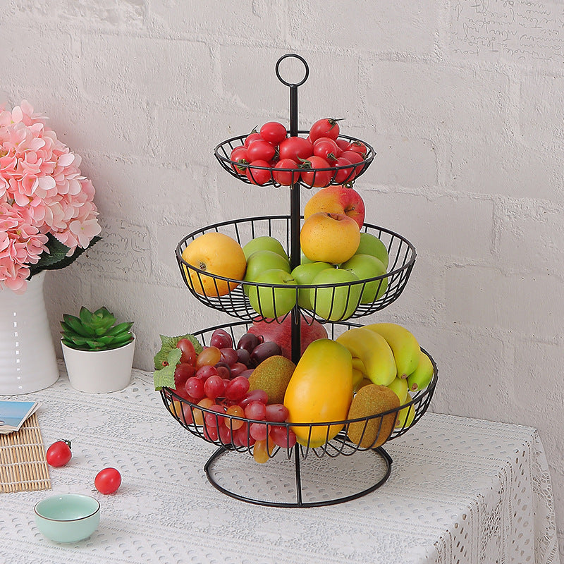 3-Tier Luxe Metal Fruit Basket Plate Bowl Kitchen Buffet Food Tray (Black)