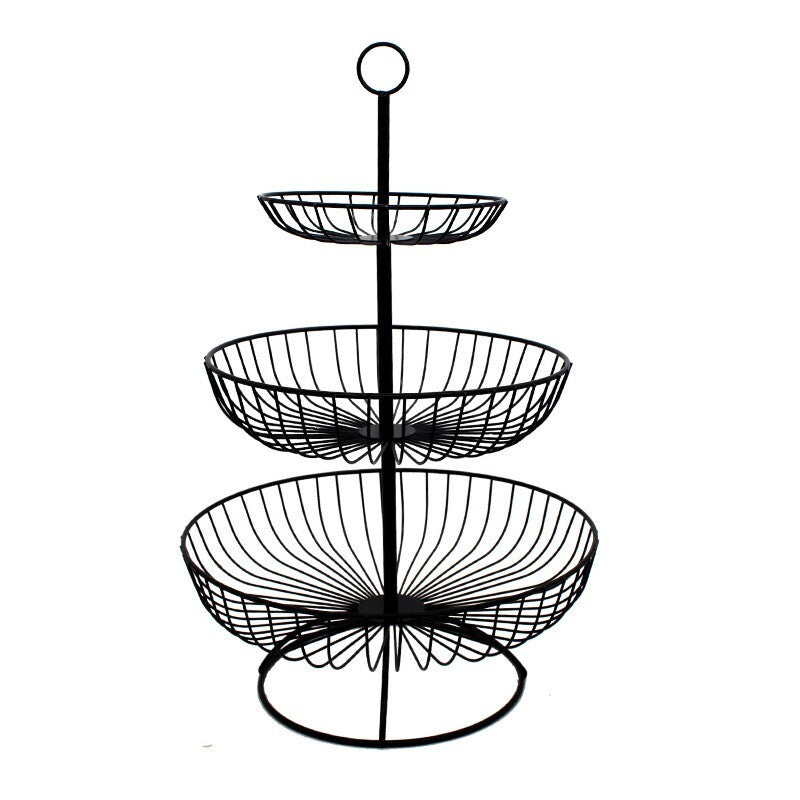 3-Tier Luxe Metal Fruit Basket Plate Bowl Kitchen Buffet Food Tray (Black)