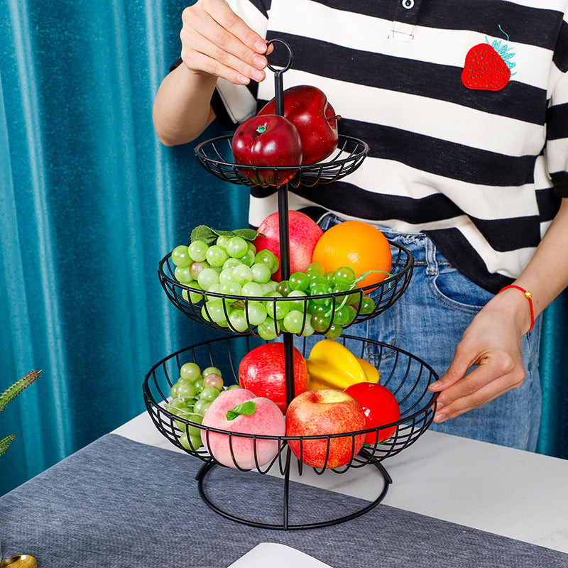 3-Tier Luxe Metal Fruit Basket Plate Bowl Kitchen Buffet Food Tray (Black)