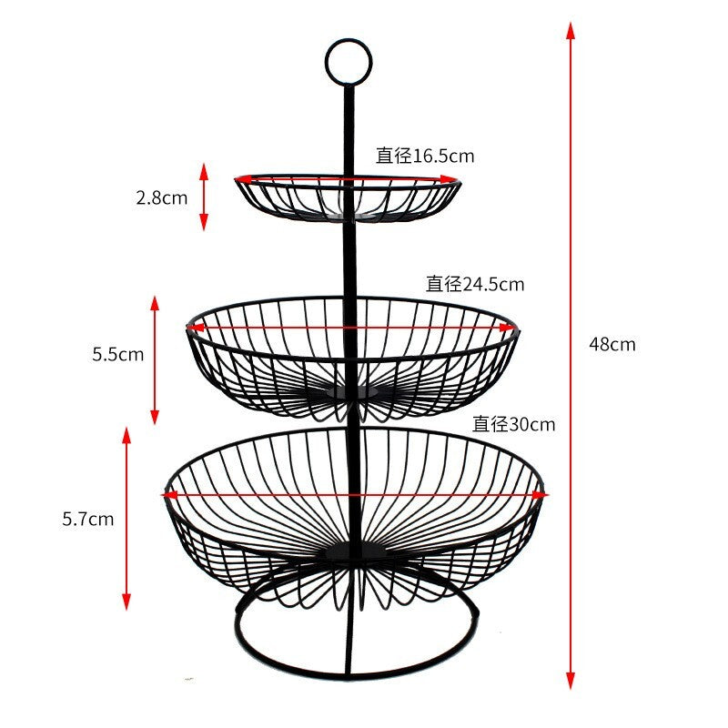 3-Tier Luxe Metal Fruit Basket Plate Bowl Kitchen Buffet Food Tray (Black)