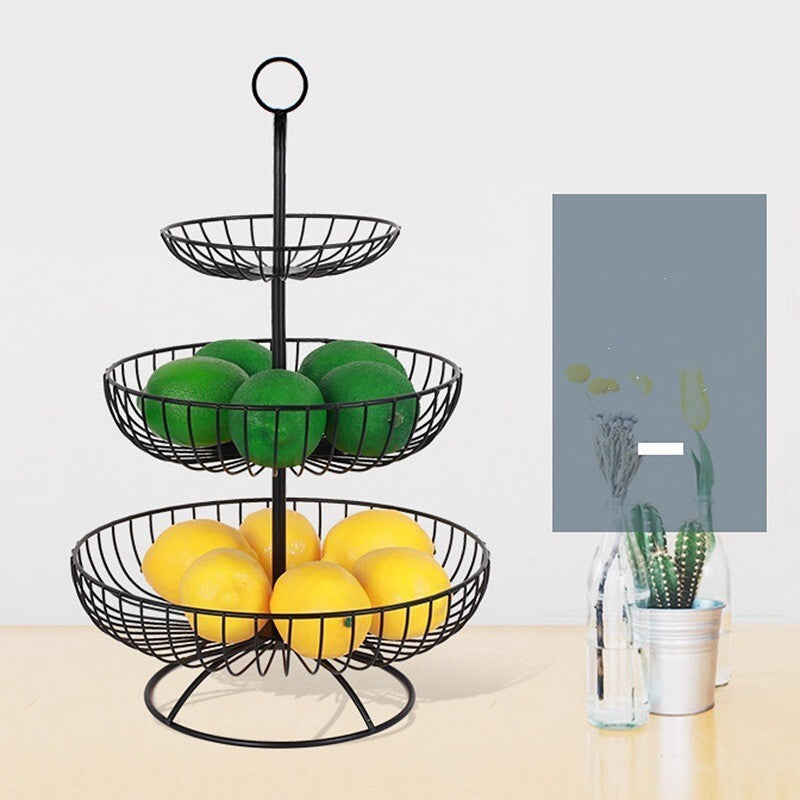 3-Tier Luxe Metal Fruit Basket Plate Bowl Kitchen Buffet Food Tray (Black)