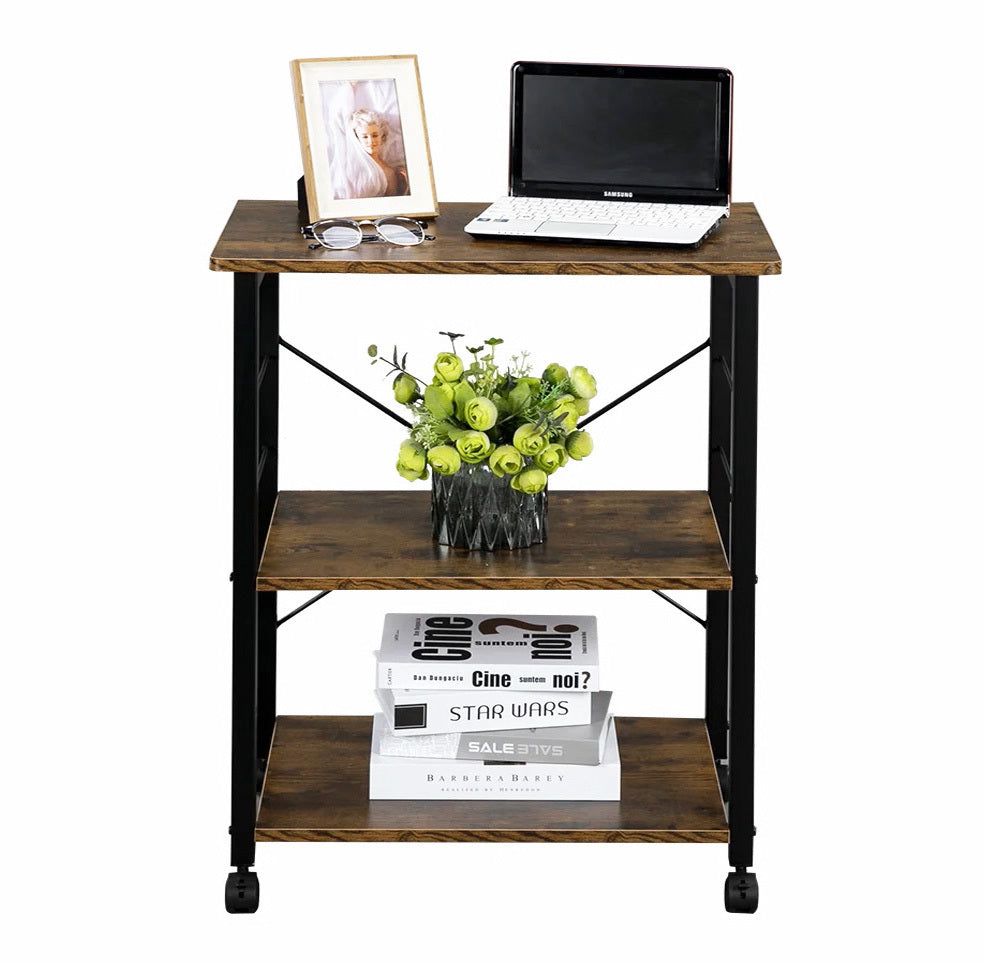 Atlas Rustic Wood & Steel Multipurpose Utility Cart Storage Shelf Kitchen Trolley