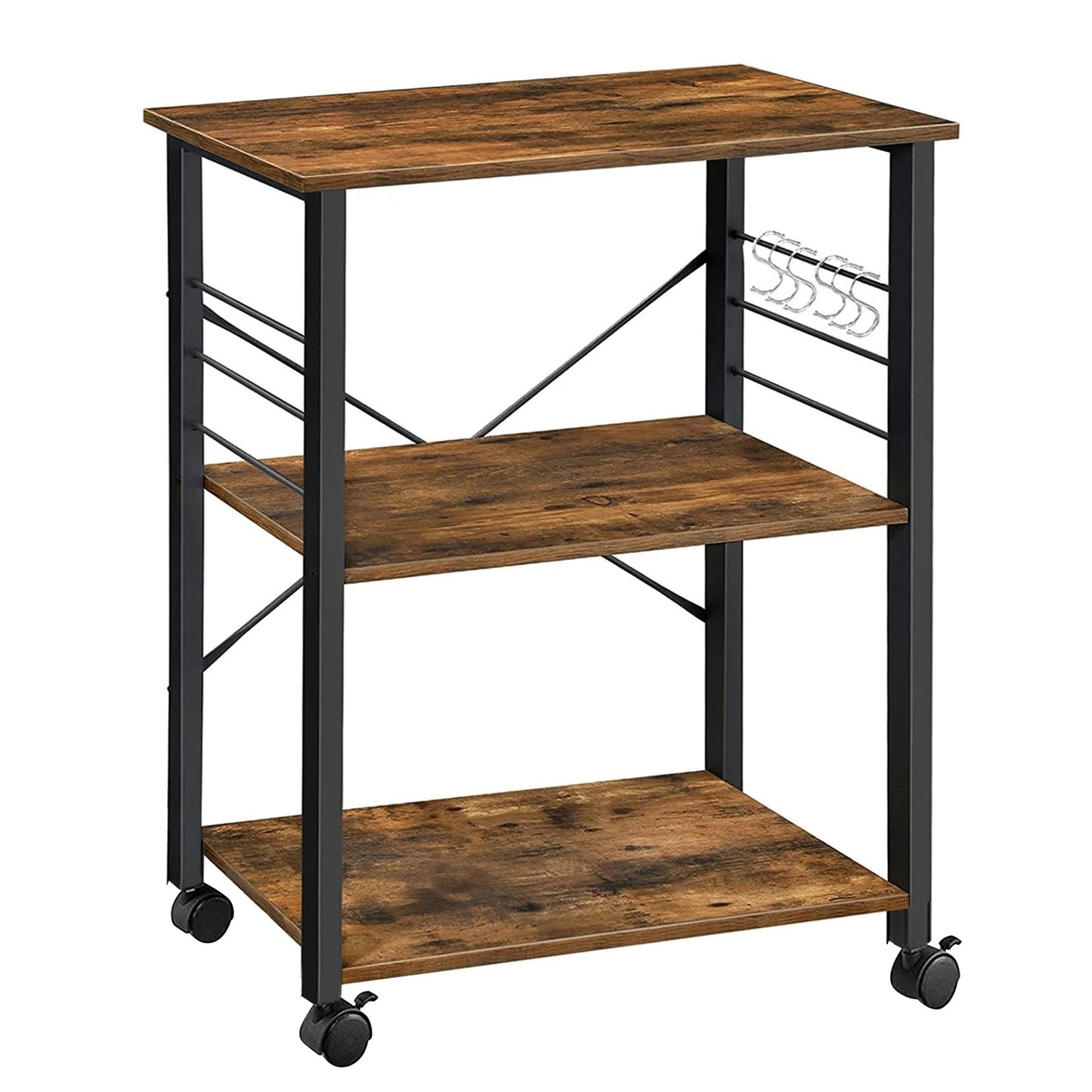 Atlas Rustic Wood & Steel Multipurpose Utility Cart Storage Shelf Kitchen Trolley