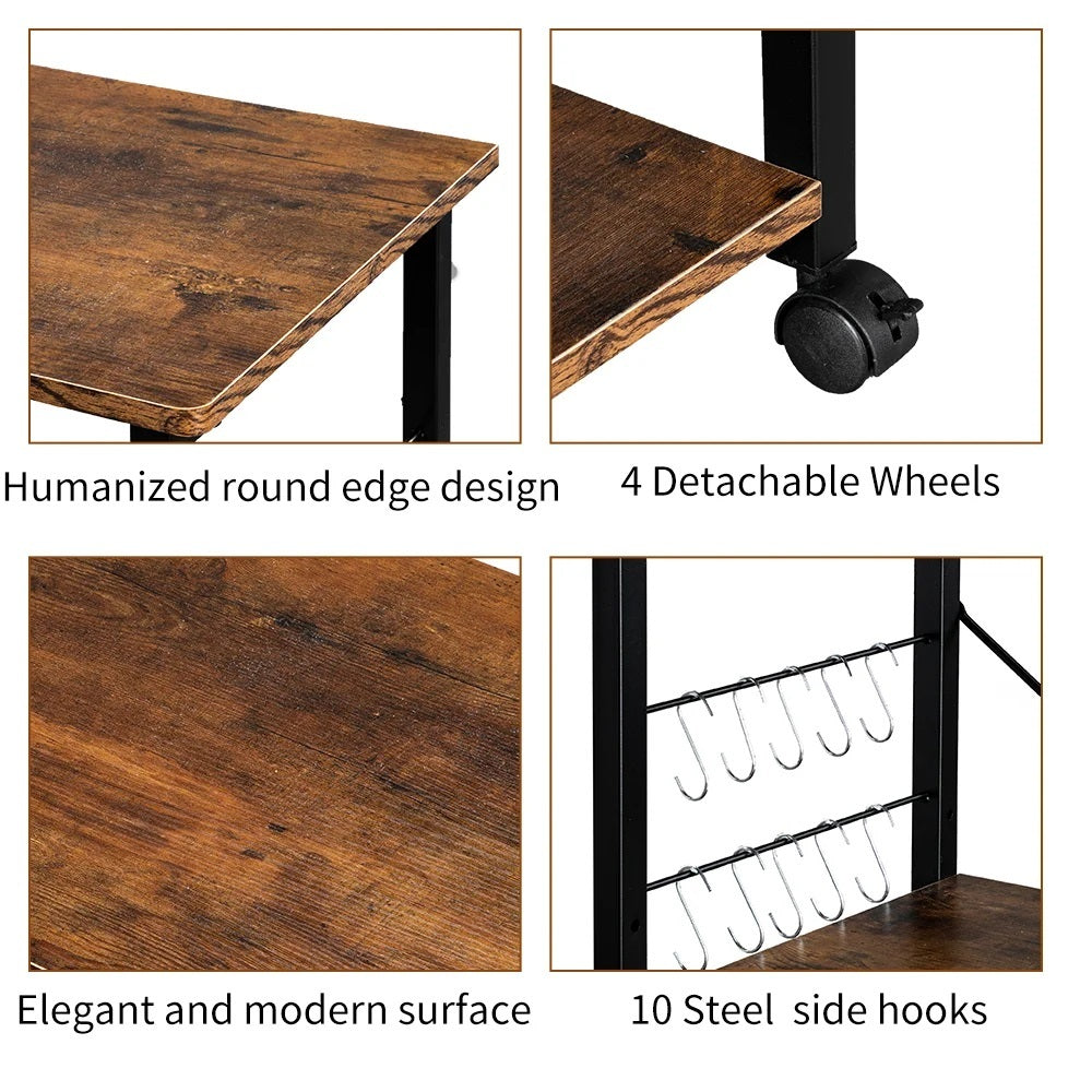 Atlas Rustic Wood & Steel Multipurpose Utility Cart Storage Shelf Kitchen Trolley