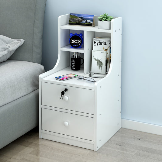 Imperial 2-Drawer Bedside Table with Chest of Drawers and Shelf (White)