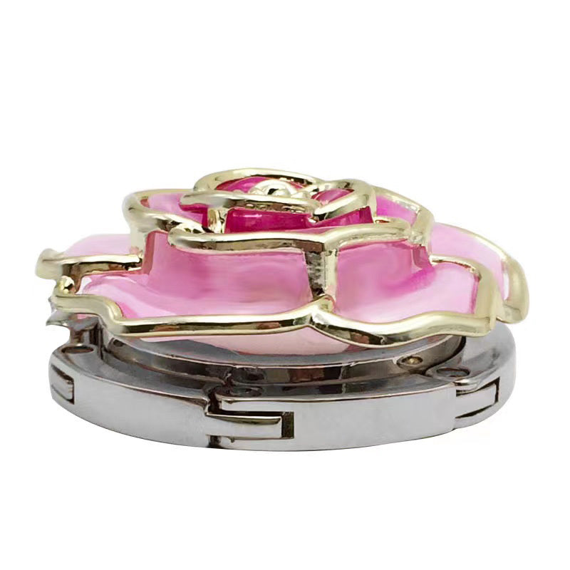 Rose Flower Purse Handbag Bag Hook Hanger Table Holder (Pink)