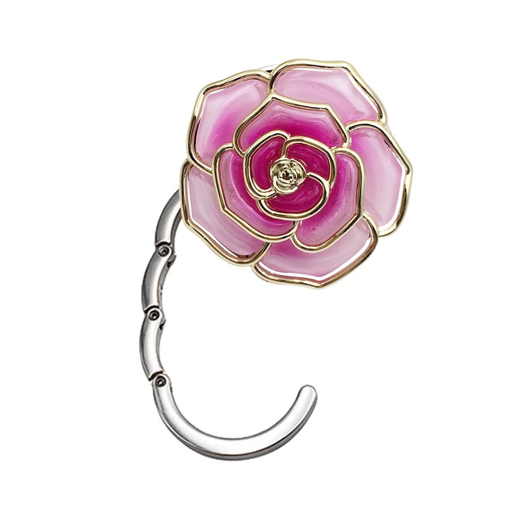Rose Flower Purse Handbag Bag Hook Hanger Table Holder (Pink)