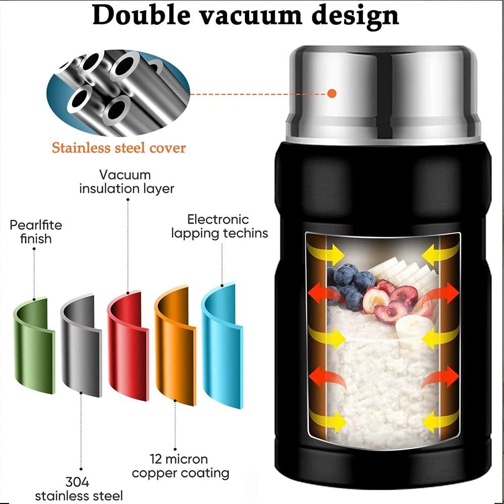 750mL Stainless Steel Vacuum Thermos Insulated Food Jar Lunch Box